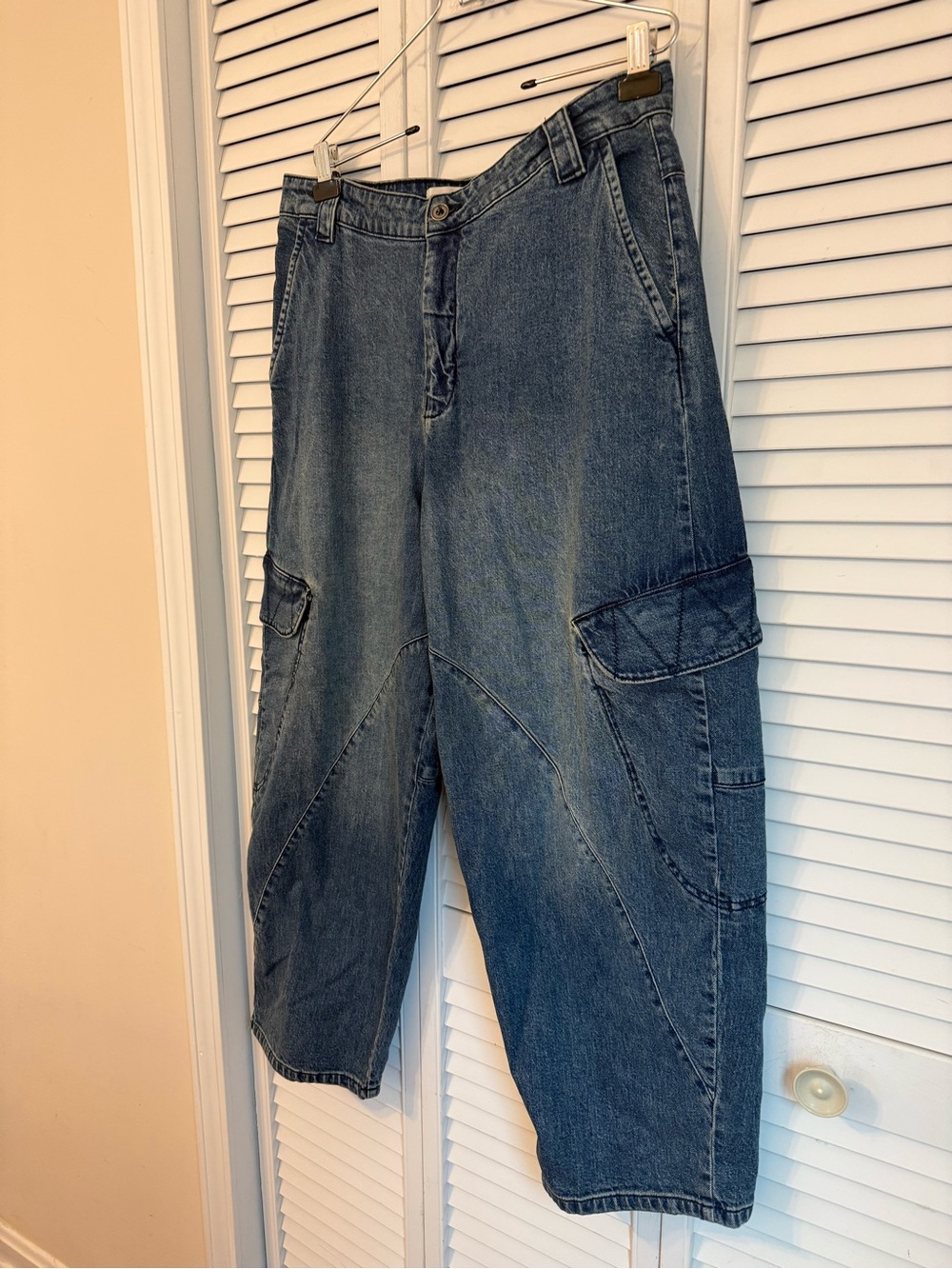 Pilcro Anthropologie Barrel Wide Leg Ankle Cargo Jeans Size 31 Carpenter Grunge - Picture 2 of 8
